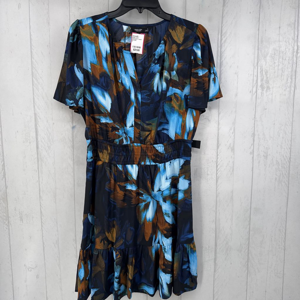 S flo print v-neck s/s dress