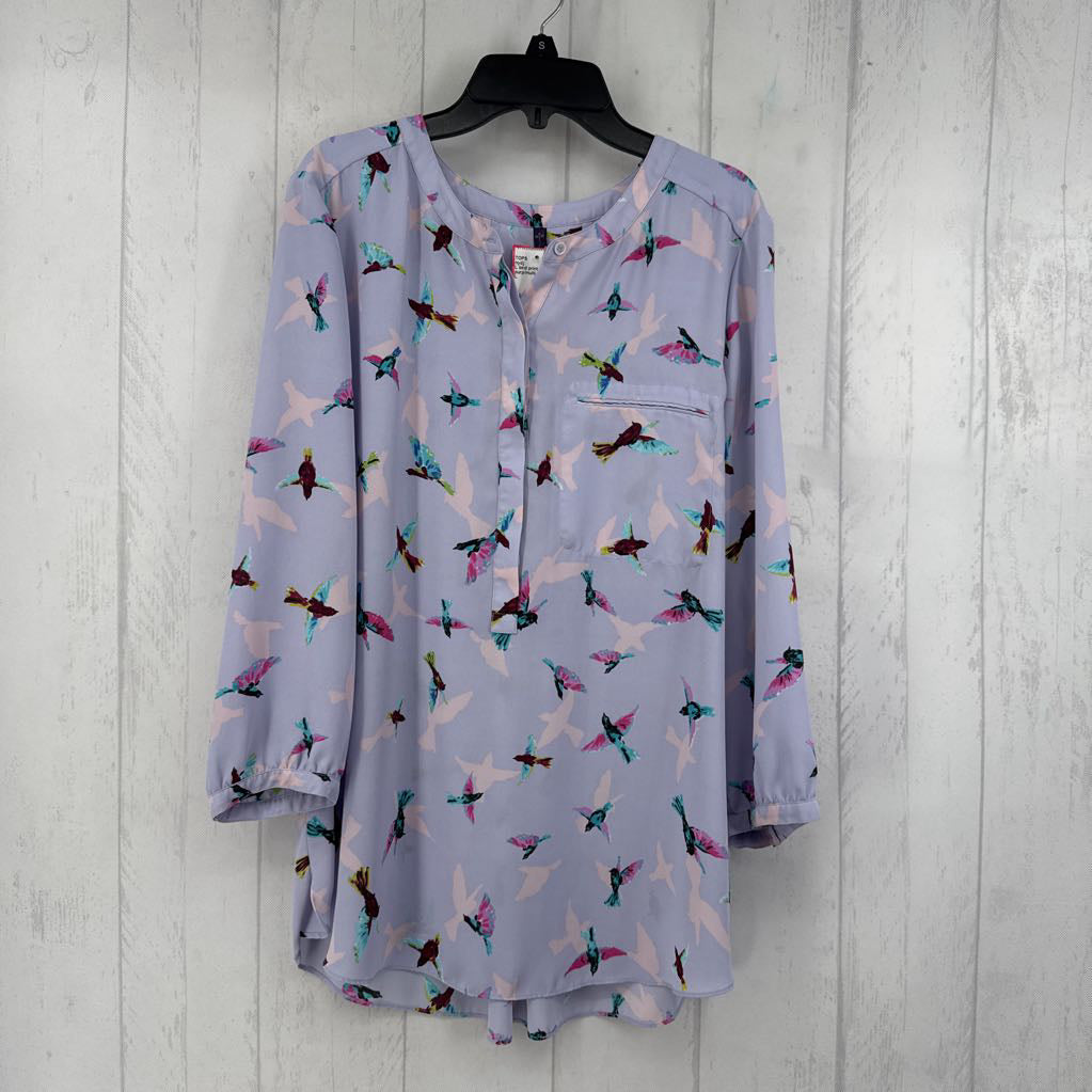 L bird print 1/2 button down l/s top