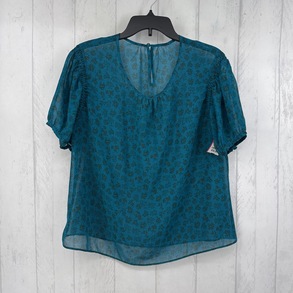 L semi-sheer flo print s/s top