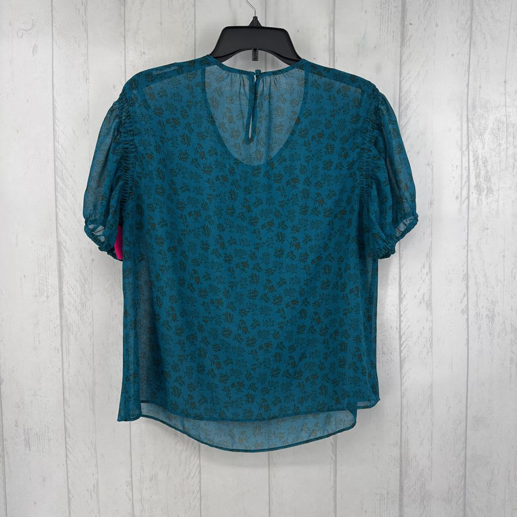 L semi-sheer flo print s/s top