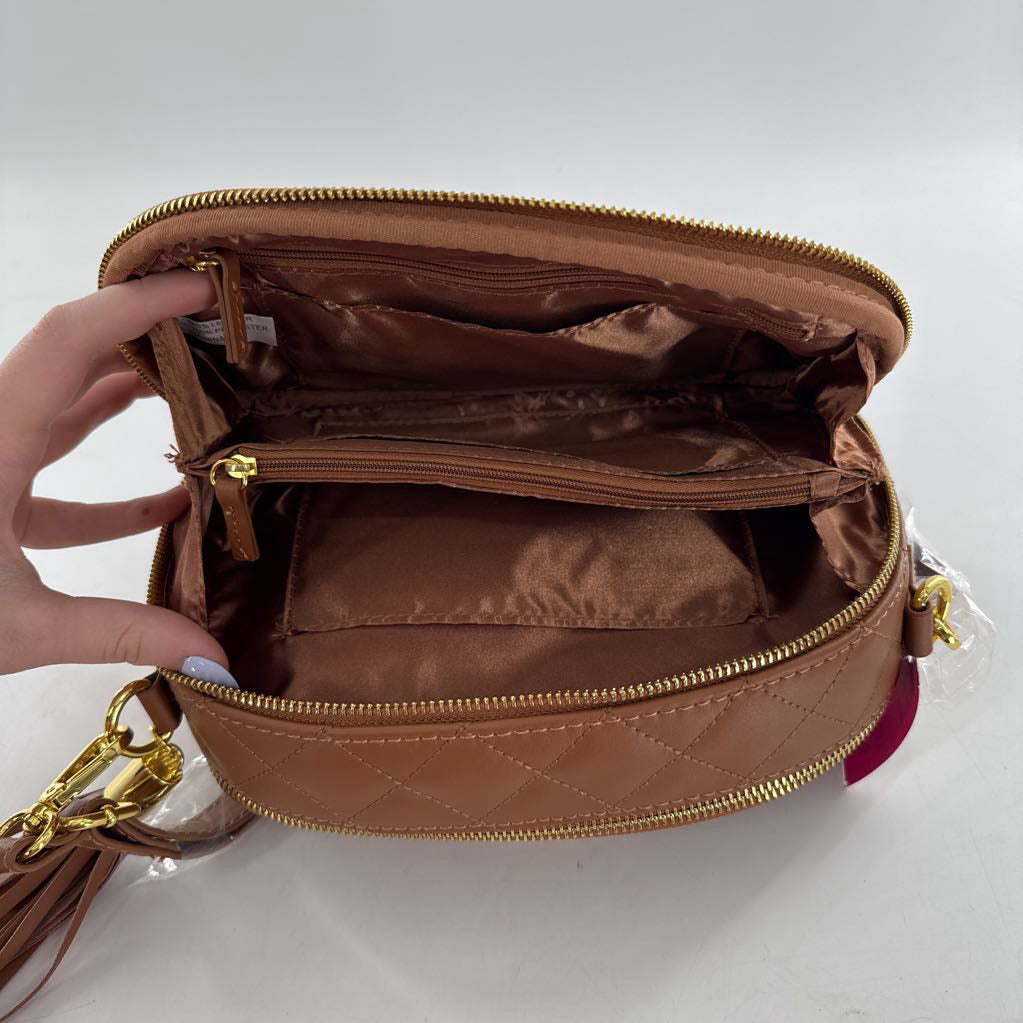 tassel quilted double zip crossbody