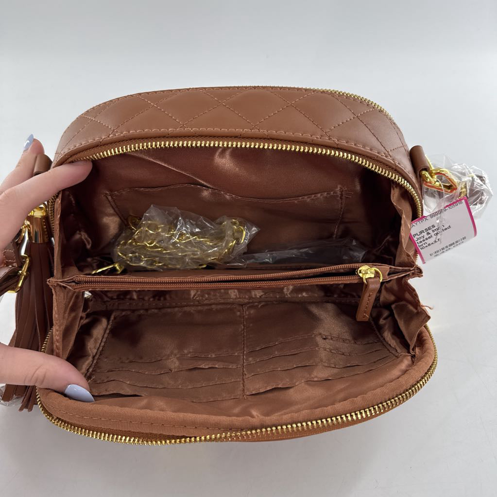 tassel quilted double zip crossbody