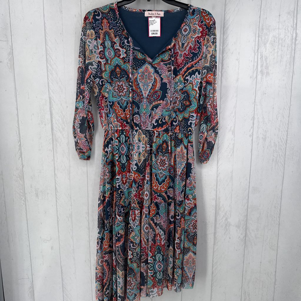 M elbow slv paisley/flo print dress