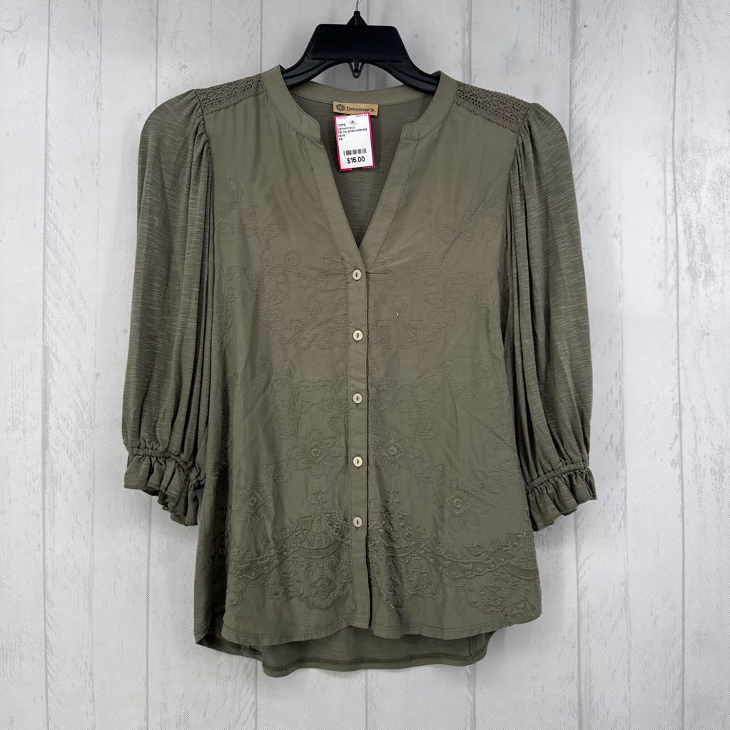 XS l/s embroidered button shirt