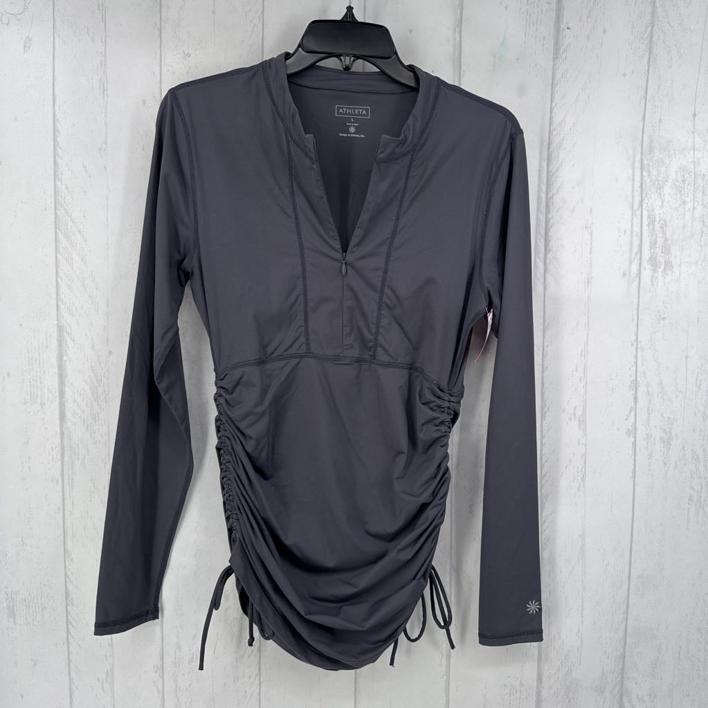 L 1/2 zip ruched l/s top