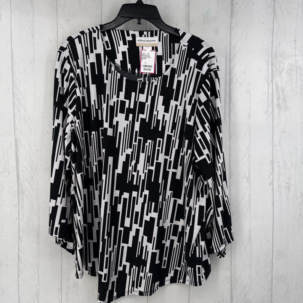 1x print 3/4 slv scoop neck top