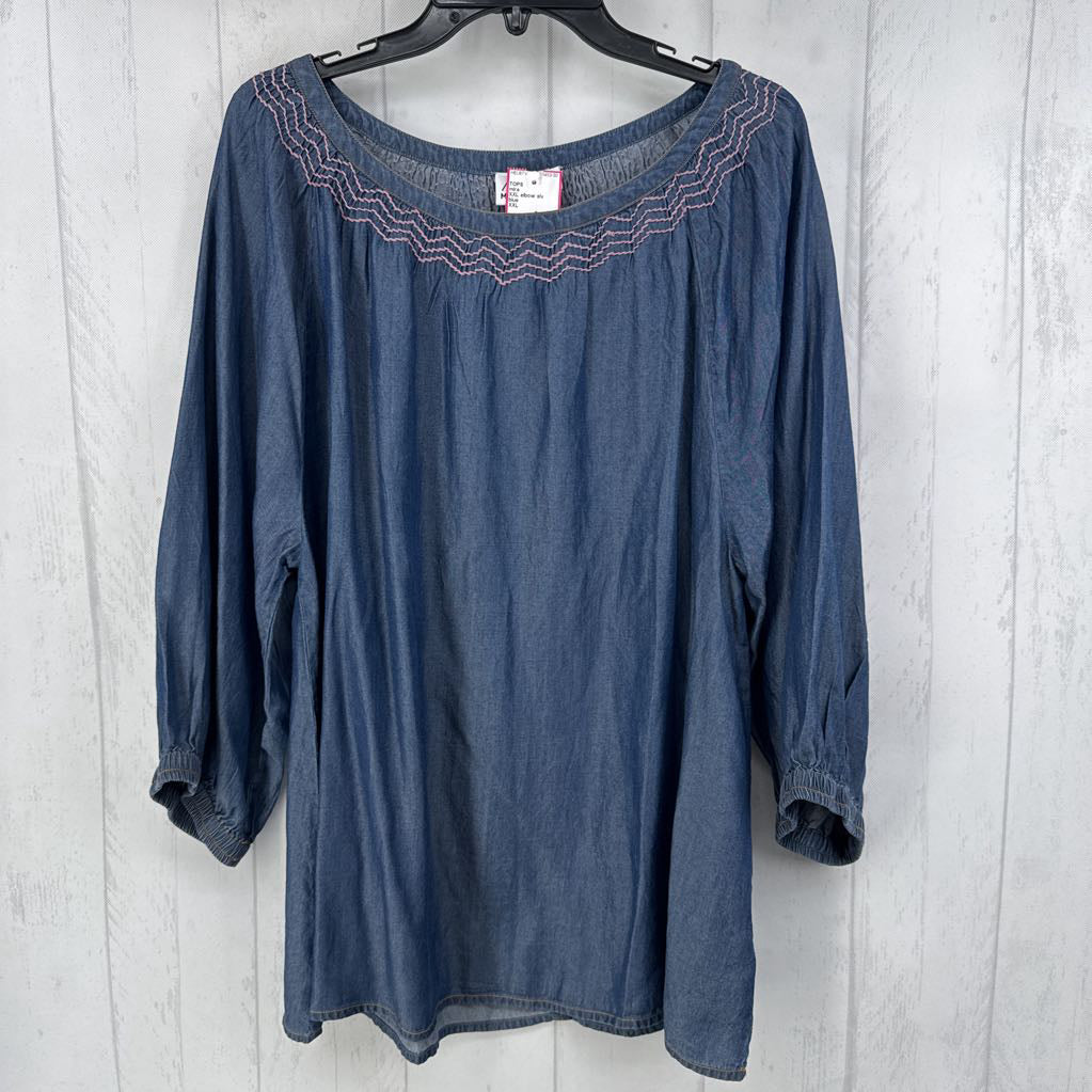 XXL elbow slv embroidered top