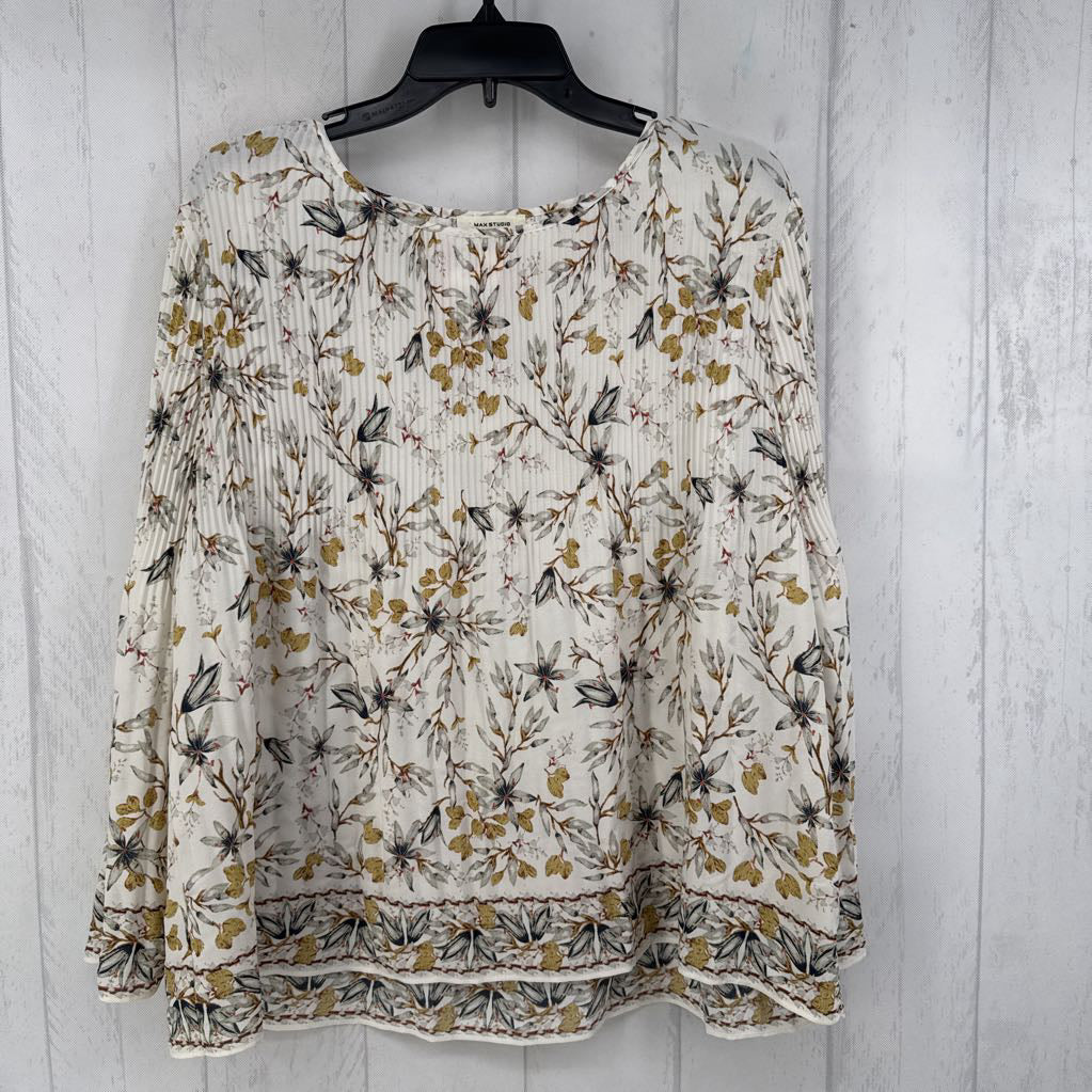 R88 M pleated flo print l/s top