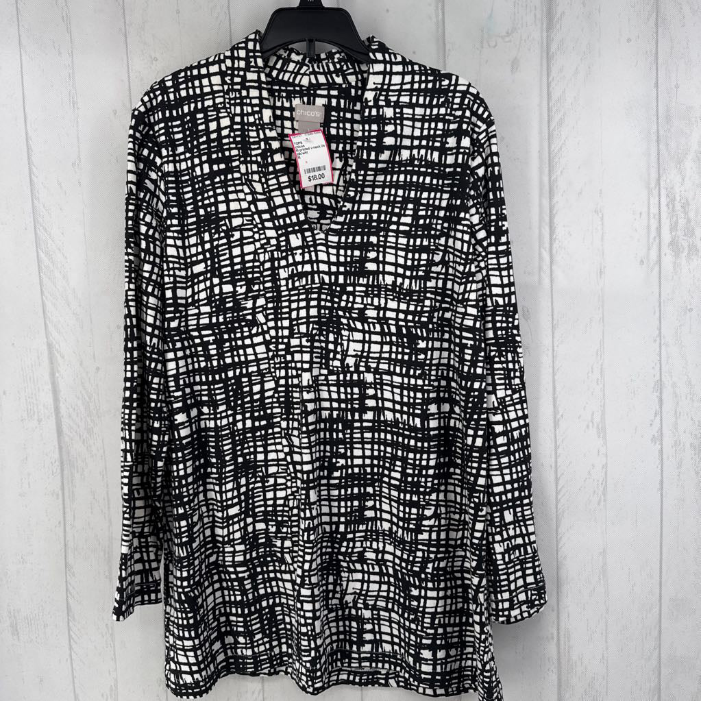 M printed v-neck l/s top