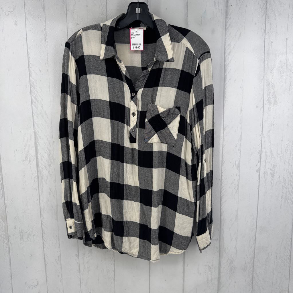 M plaid quarter button down l/s top