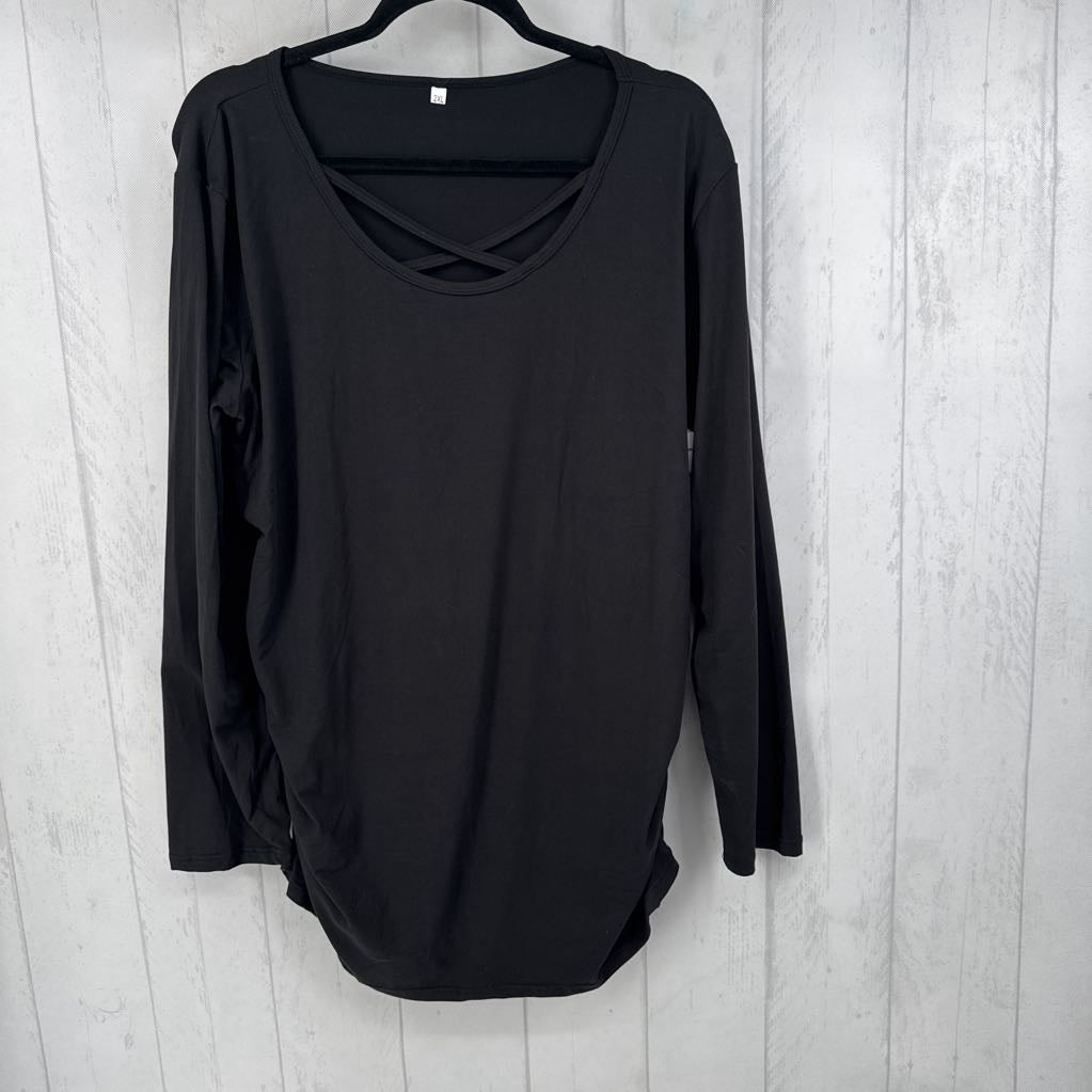 2xl l/s criss cross ruched side top