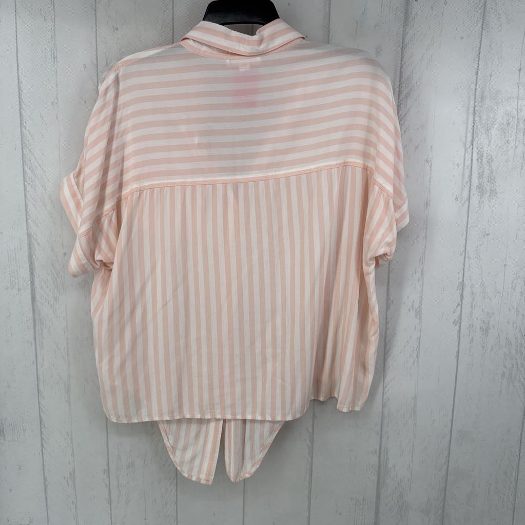 M s/s stripe button knotted shirt