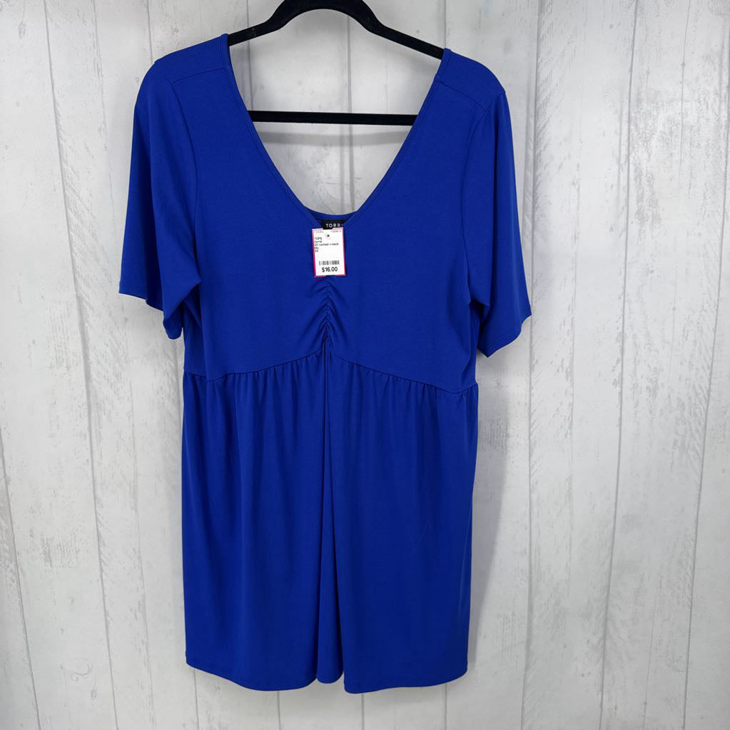 2X ruched v-neck s/s babydoll top