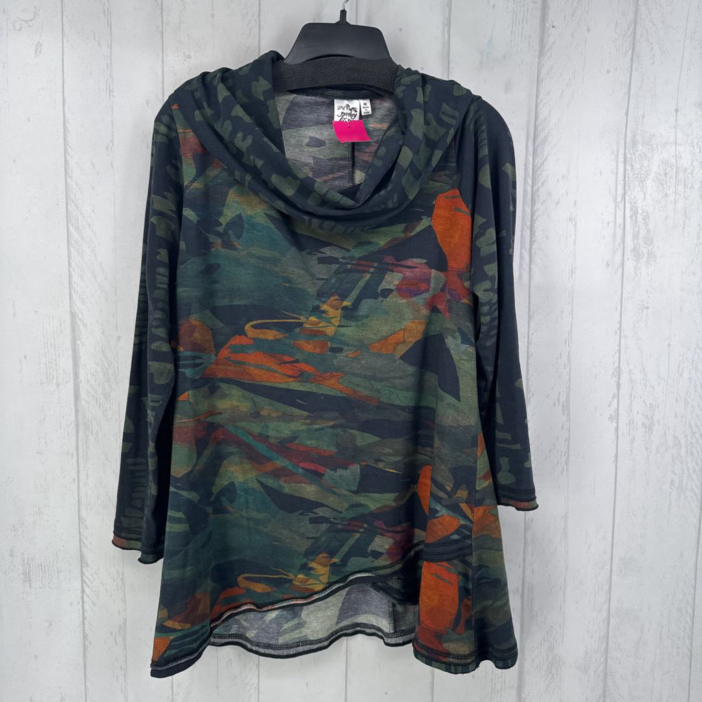 M l/s print cowl neck top