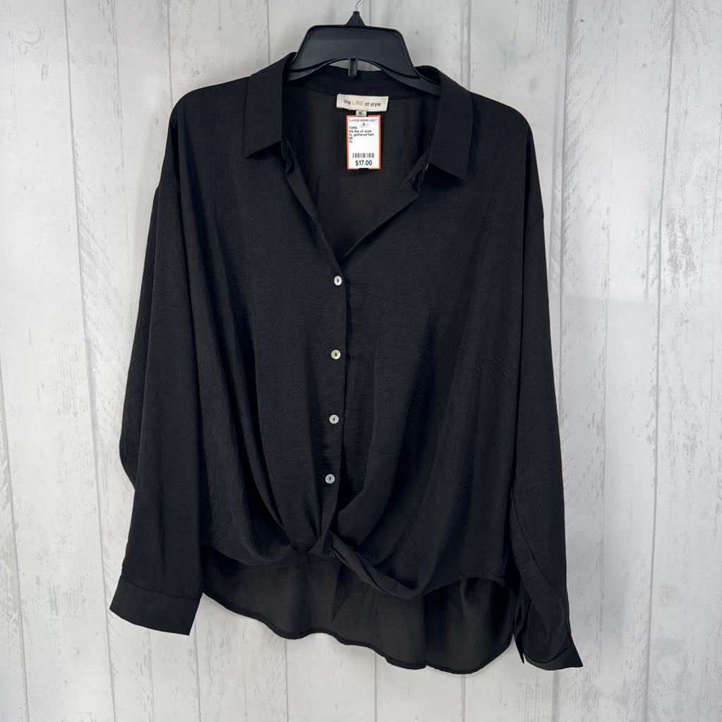 XL gathered hem button down l/s top