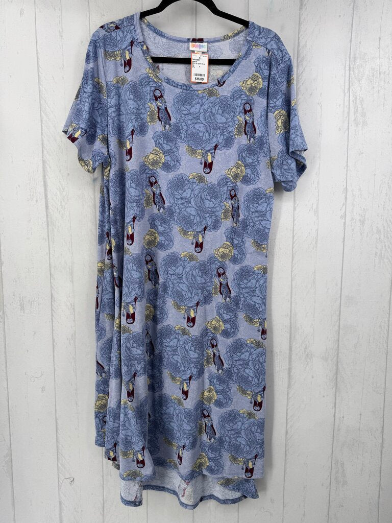 3XL flo print hi-lo s/s dress