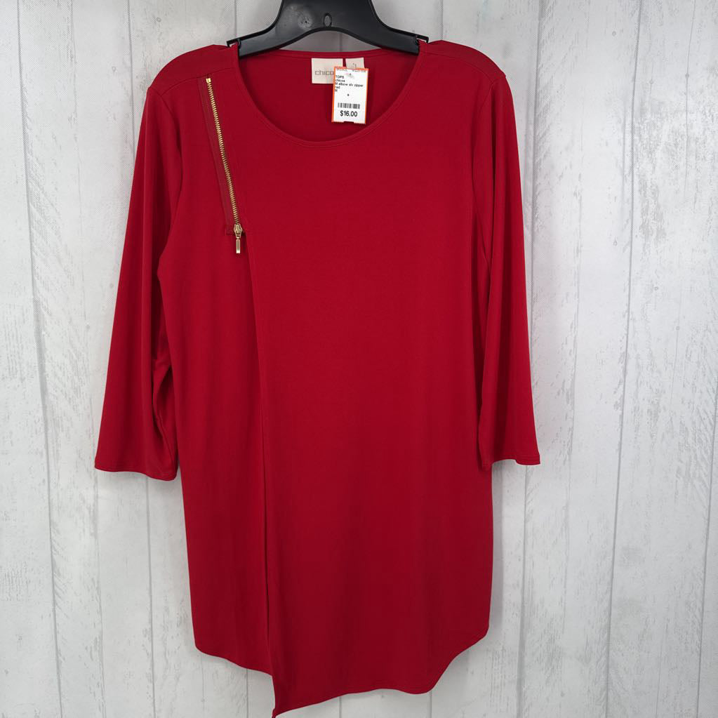 M elbow slv zipper detail top