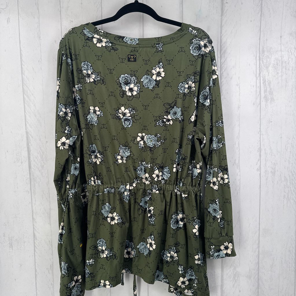 2X flo print drawstring waist l/s top