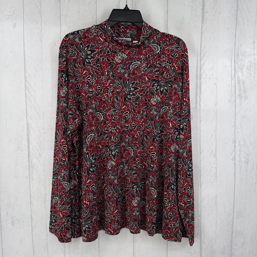 1X mock-neck printed l/s top