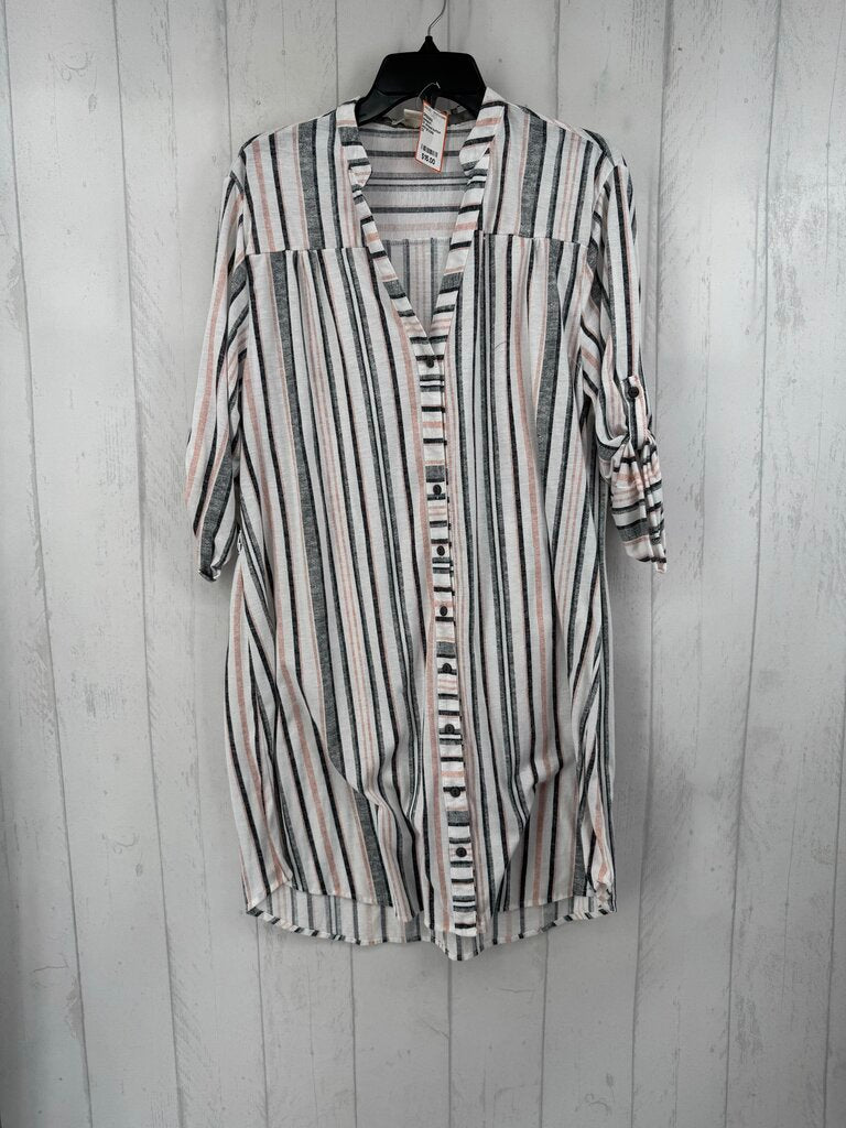 2X striped button down tab slv dress