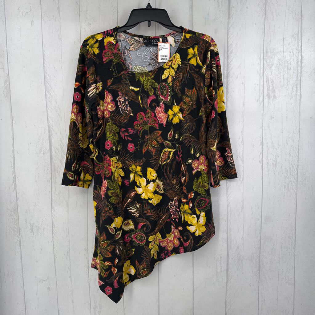 MP 3/4 slv flower asymmetrical top