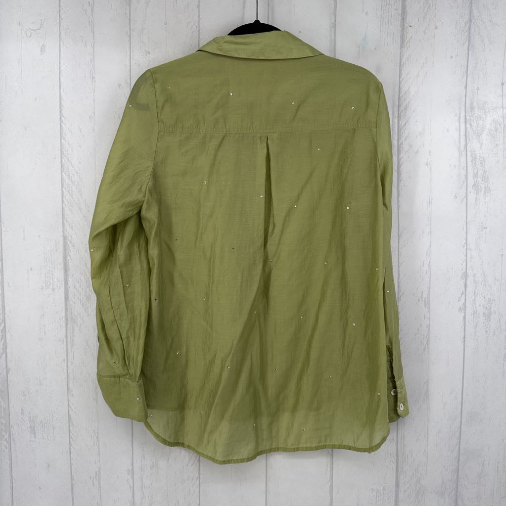 M rhinestone embelished button down l/s top