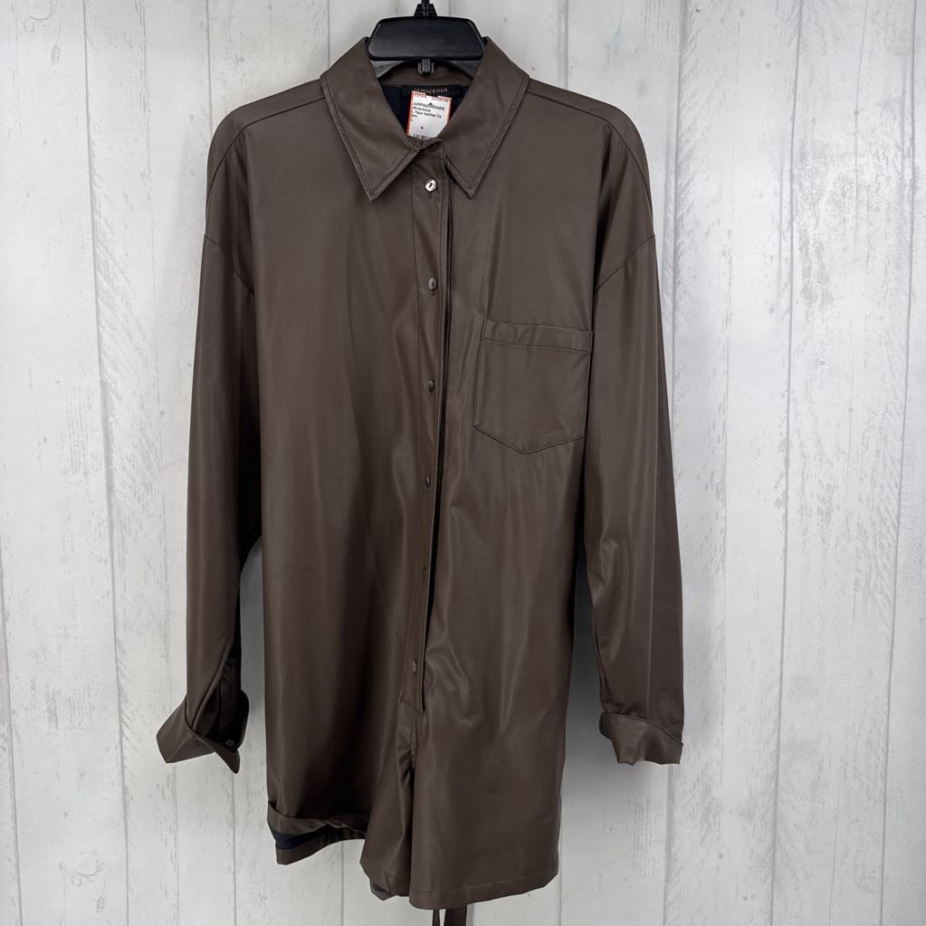 L faux leather l/s belted romper