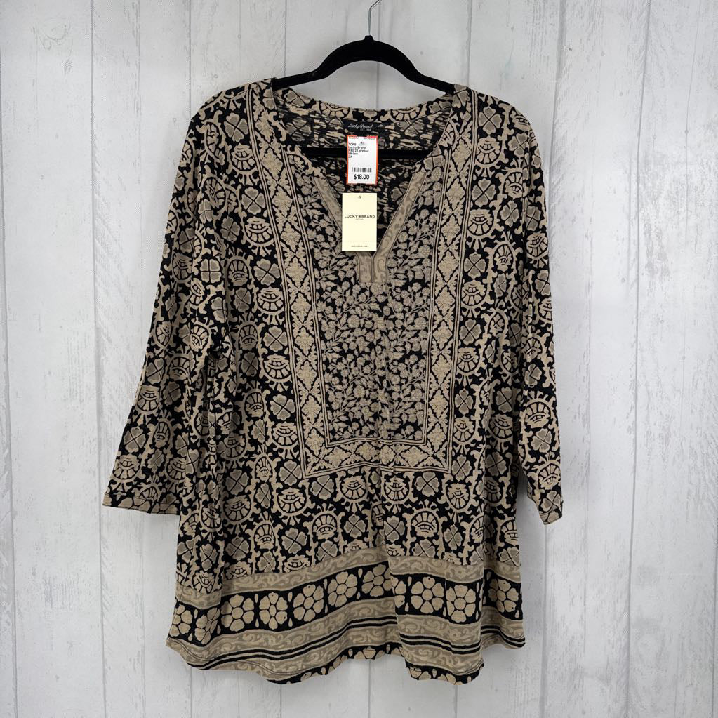 R60 2X printed notch-neck 3/4 slv top