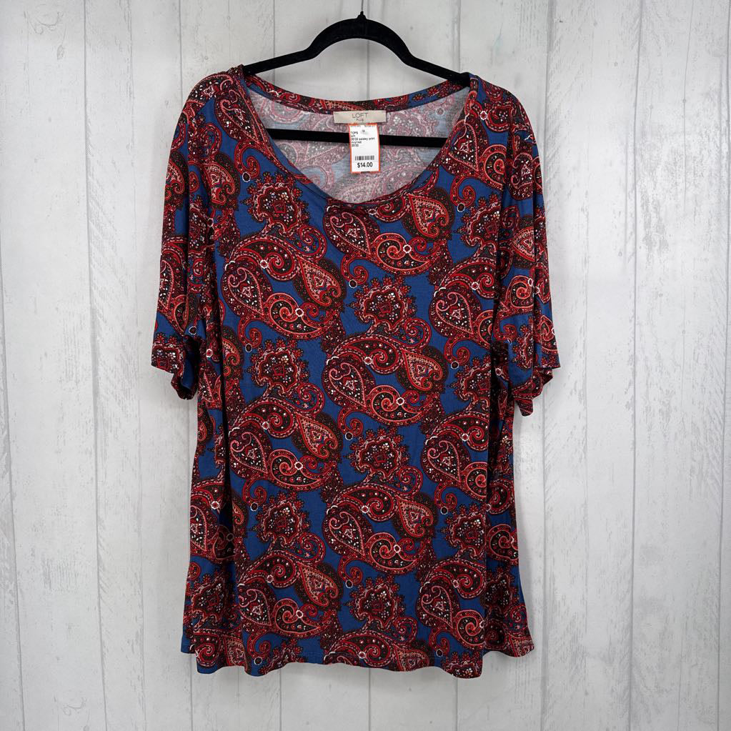 20/22 paisley print scoop neck s/s top