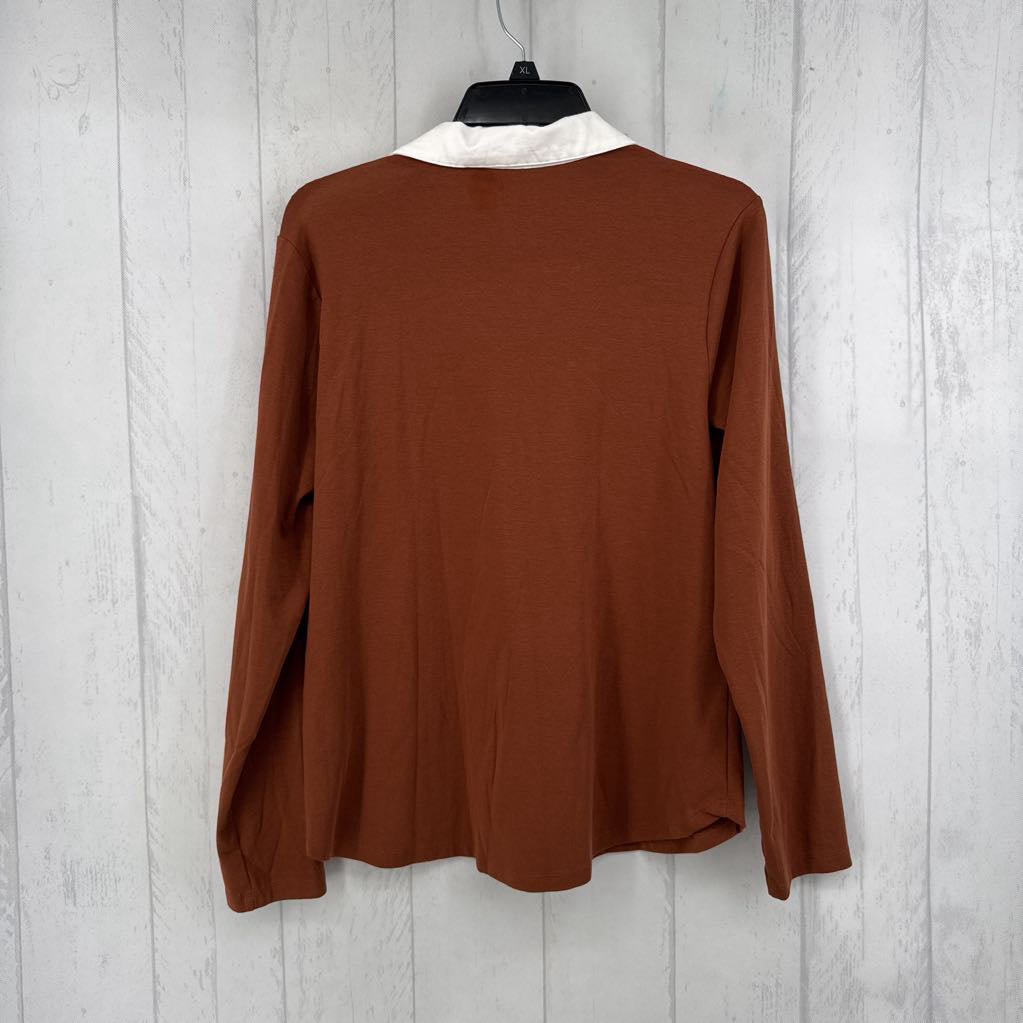 M quarter button down l/s top