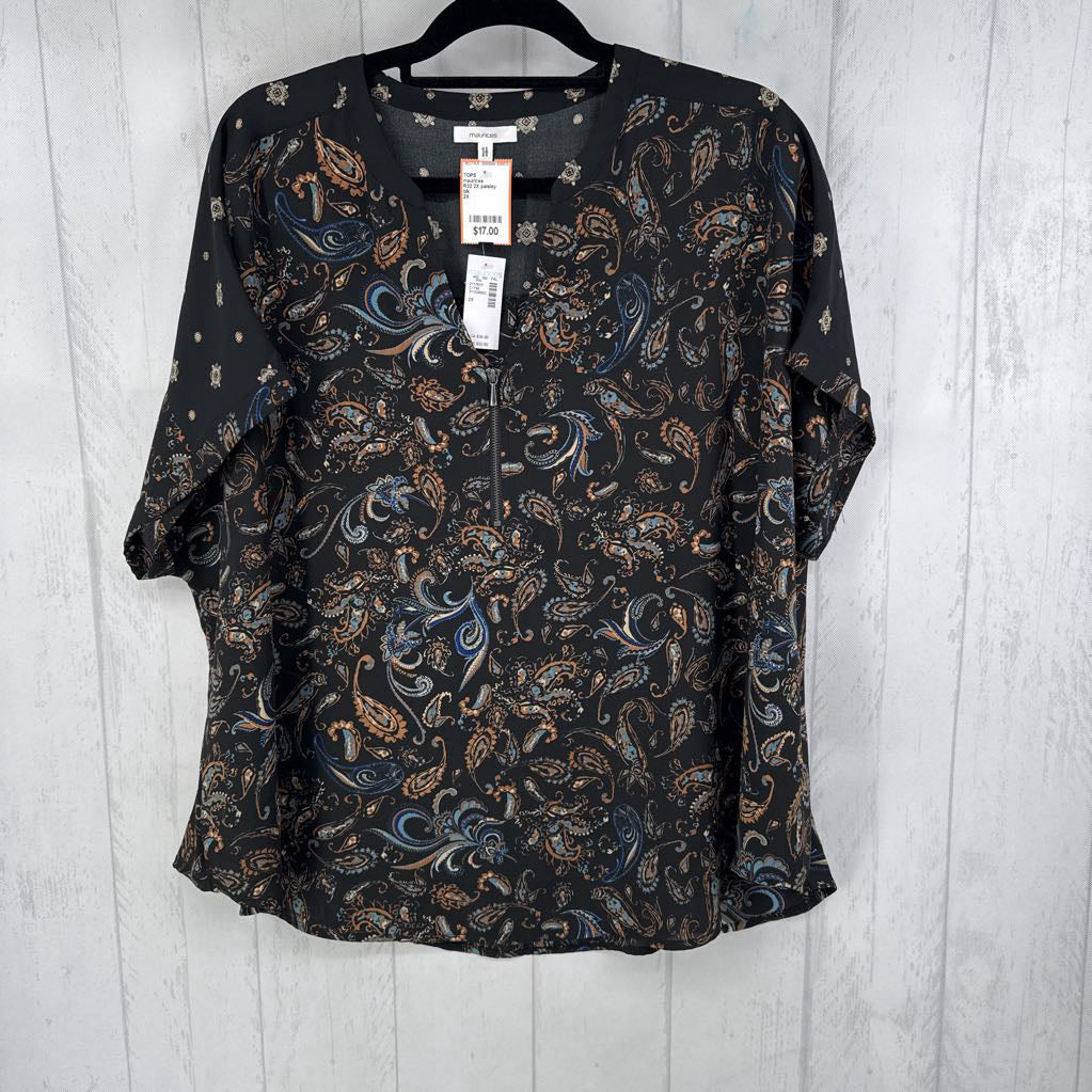 R32 2X paisley print s/s top