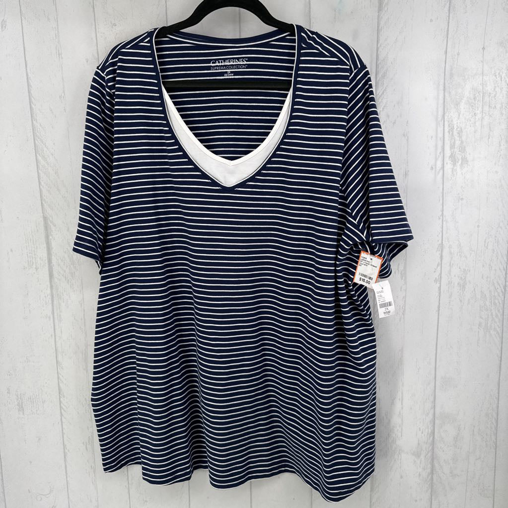 2X v-neck striped s/s tee