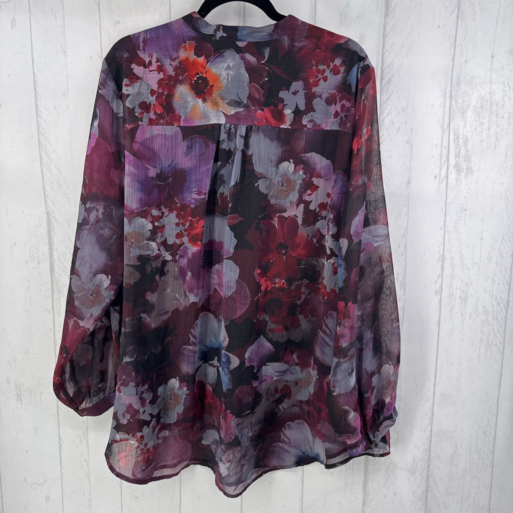 3X flo print button down l/s top