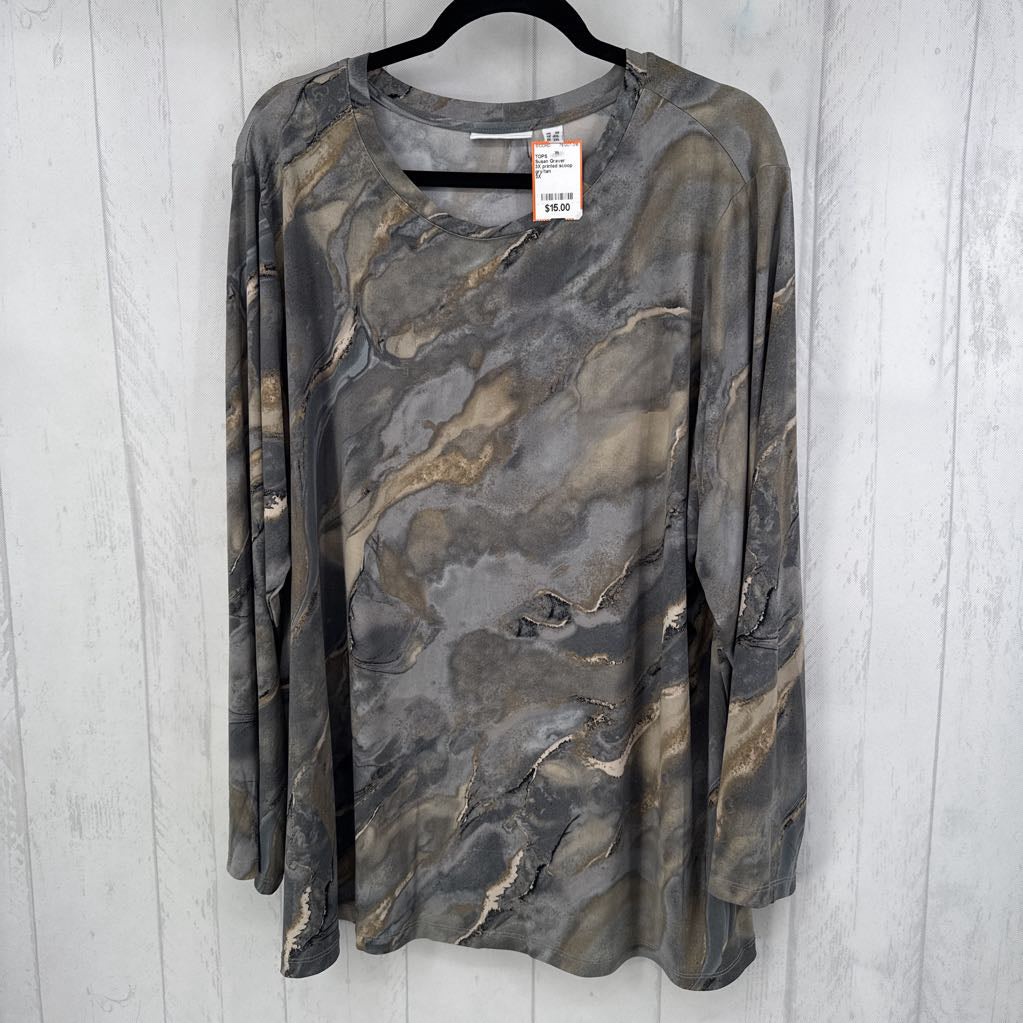 3X printed scoop neck l/s top
