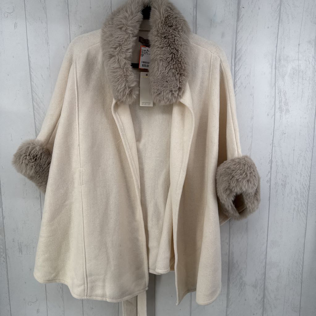 O/S faux fur belted poncho