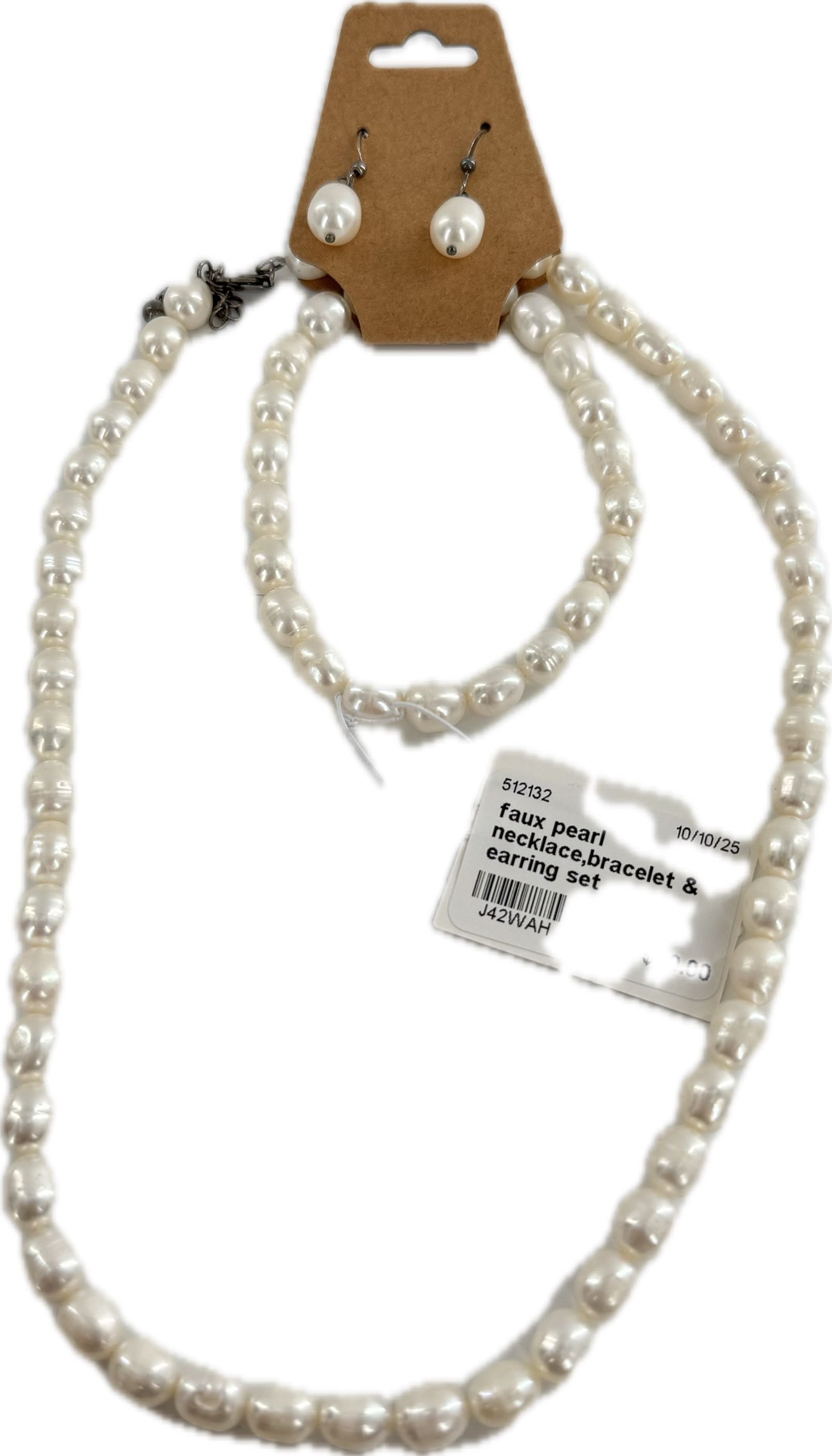 faux pearl necklace,bracelet & earring set