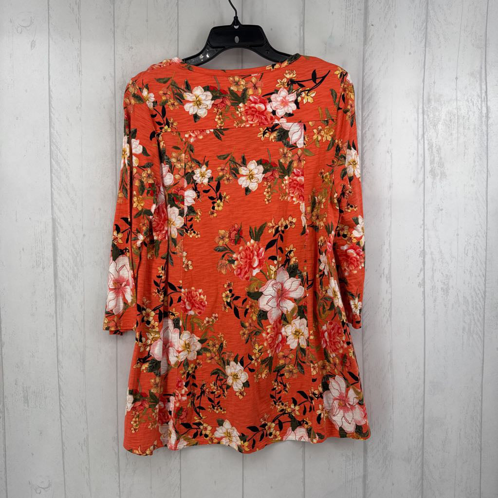 M flo print v-neck 3/4 slv top