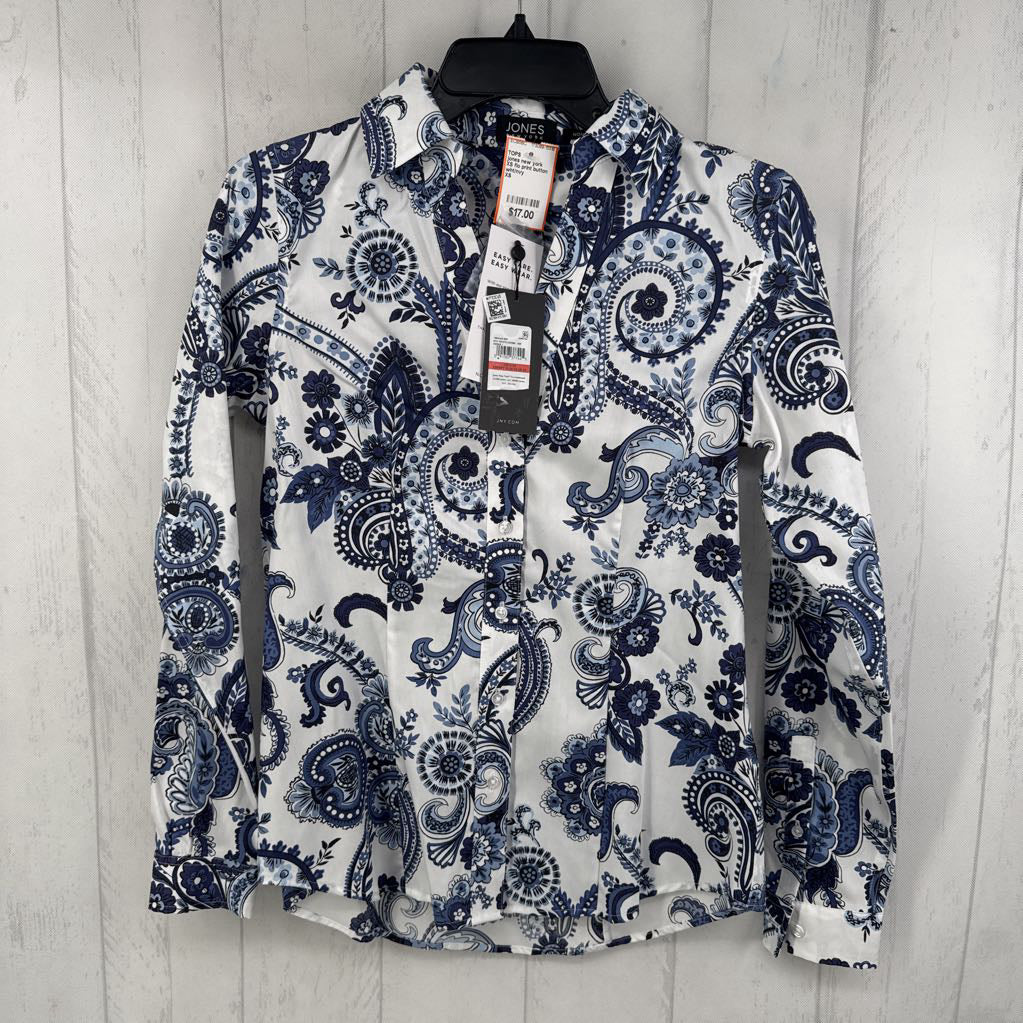 XS flo print button down l/s top
