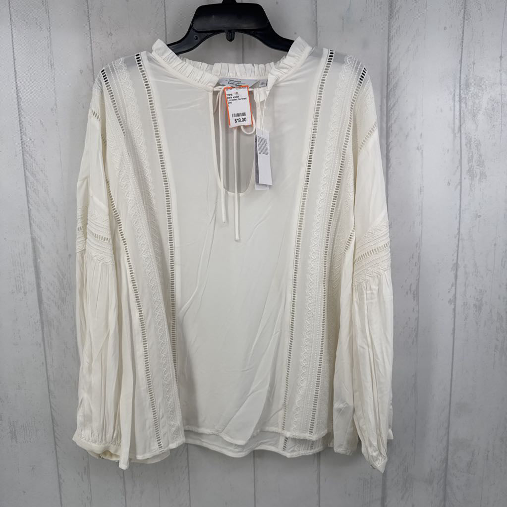 L crochet tie front l/s top