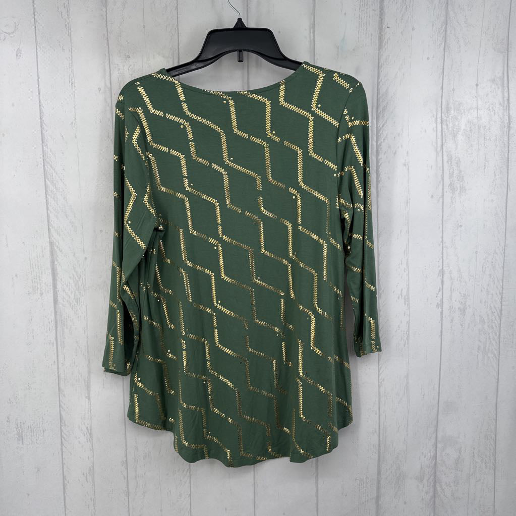 R34 S printed scoop neck 3/4 slv top