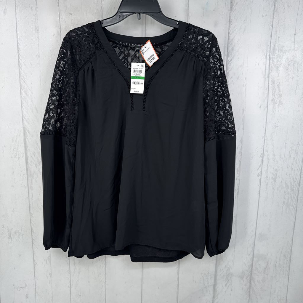 R69 L lace trim v-neck l/s top