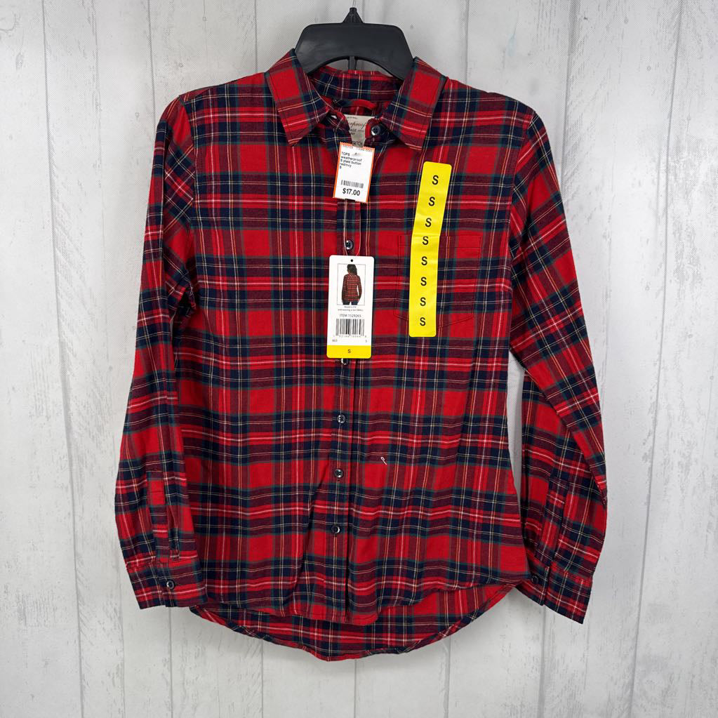 S plaid button down l/s top