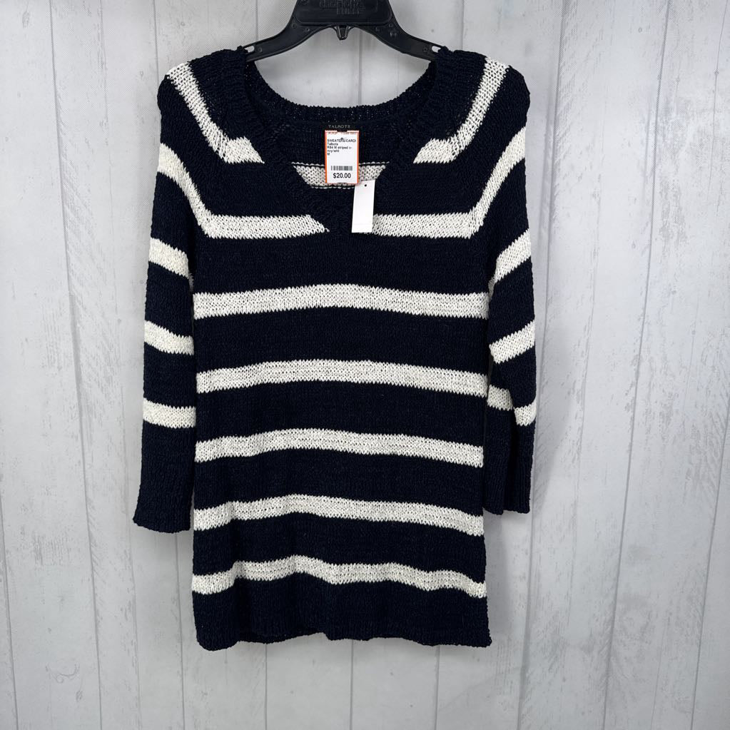 R54 M striped v-neck 3/4 slv sweater
