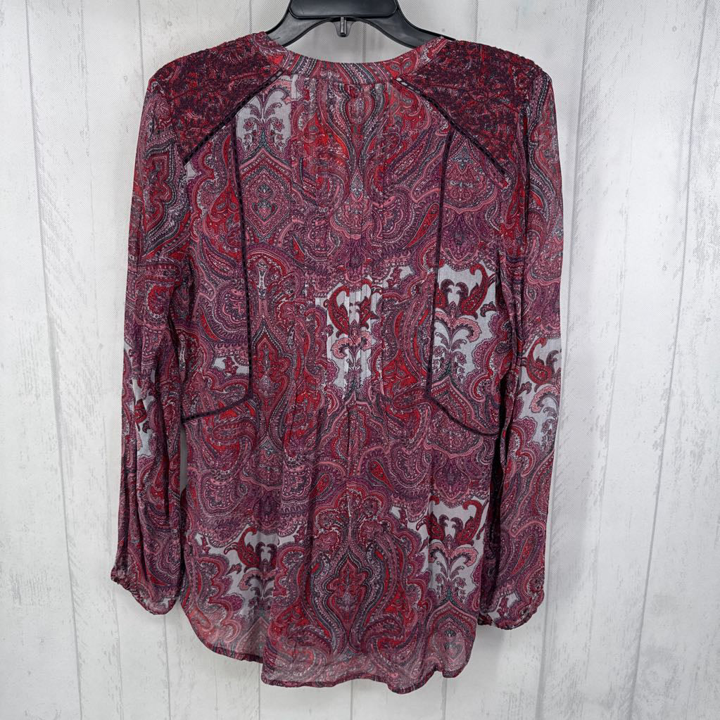 S paisley print button down l/s top