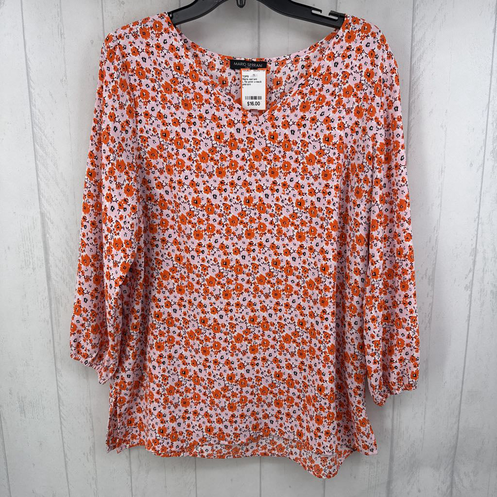 L flo print v-neck l/s top