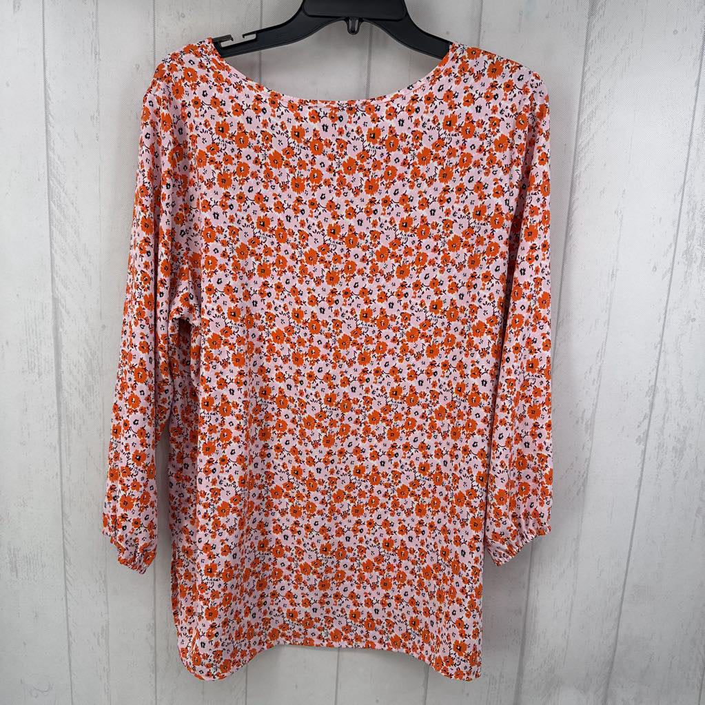L flo print v-neck l/s top