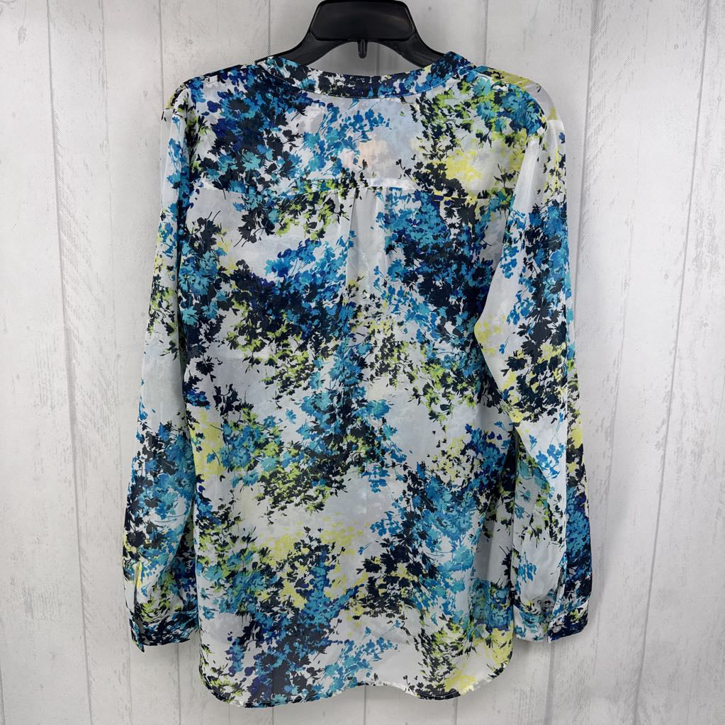 L flo print button down l/s top