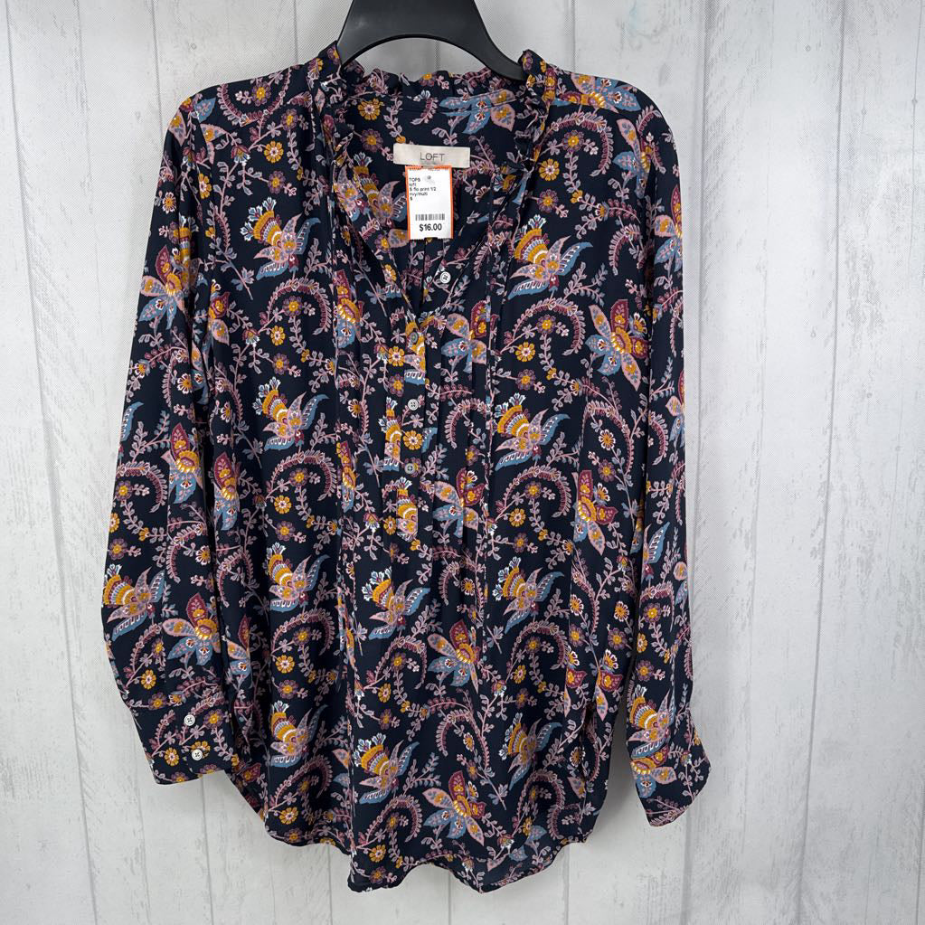 S flo print 1/2 button down l/s top