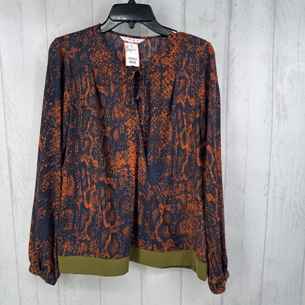 M snakeskin print crossover tie front l/s top