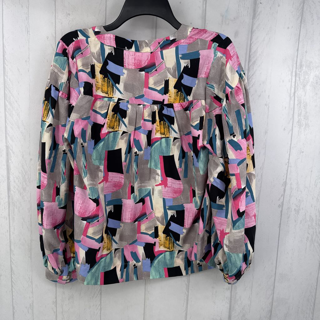 S printed v-neck l/s top